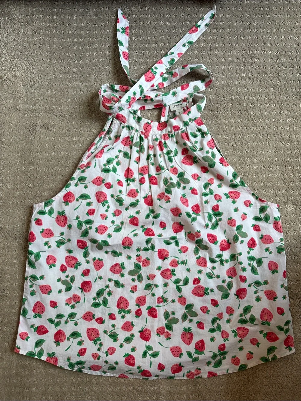 J. Crew White Halter Tank with Pink Strawberry Print